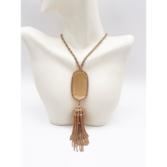 Kendra Scott Rayne Tassel Pendant Necklace In Rose Gold Tone In Peach Illusion - Picture 1 of 6